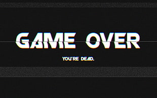 black background Game Over text, GAME OVER, video games, glitch art
