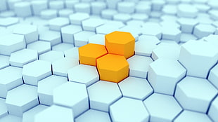 white and orange 3D wallpaper, abstract, render, digital art, hexagon