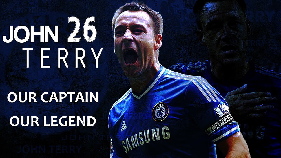 John Terry with text overlay, Chelsea FC, John Terry, soccer HD wallpaper