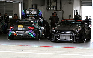 two black sports cars, Toyota GT-86, Toyota, Nissan Skyline GT-R R35, Nissan HD wallpaper
