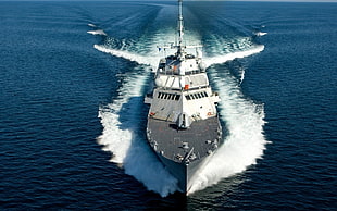 white and gray ship, ship, military, war, water HD wallpaper
