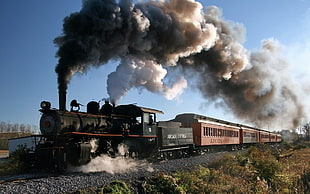 black and brown train, railway, train, vehicle, steam locomotive HD wallpaper