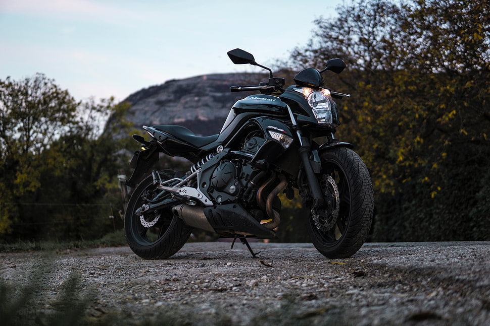 black naked motorcycle, Motorcycle, Road, Side view HD wallpaper