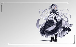 woman wearing black and white dress anime character illustration