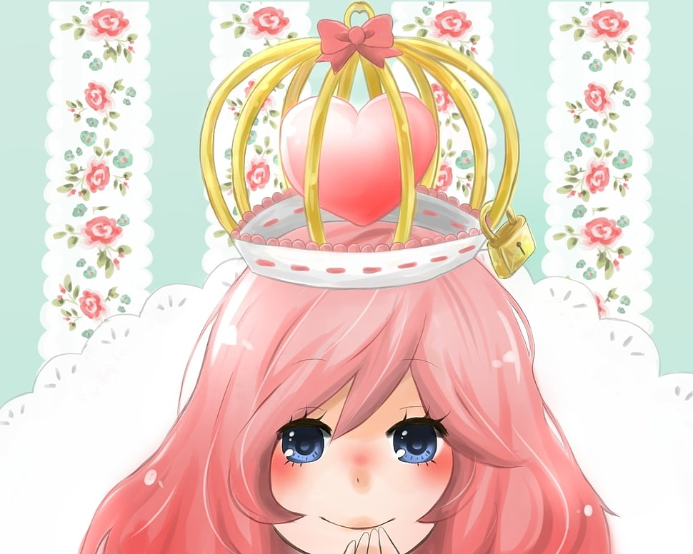 anime girl with pink hair and crown HD wallpaper