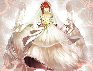 female anime character wearing wedding dress