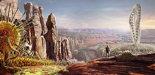 man standing on cliff painting, artwork, fantasy art, digital art, astronaut