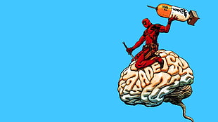 DeadPool on white brain illustration