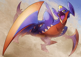 purple and red Pokemon character illustration, Pokémon, Garchomp