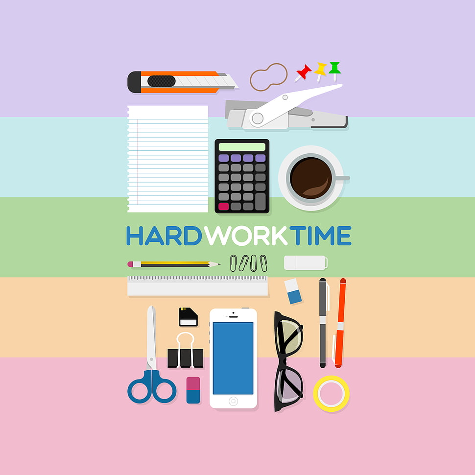 hard work time clip-art, time, glasses, artwork, scissors HD wallpaper