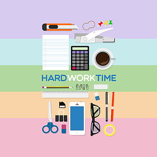 hard work time clip-art, time, glasses, artwork, scissors HD wallpaper