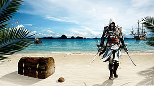 Assassin's Creed character digital wallpaper, Assassin's Creed: Black Flag, video games, Ubisoft, sea
