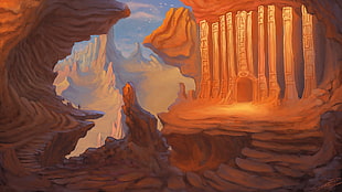 brown canyon painting, artwork, fantasy art, architecture