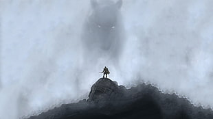 gladiator standing on rock digital wallpaper, artwork, fantasy art, wolf, Fenrir