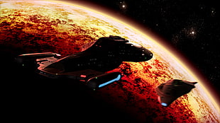 space ships on planet, Star Trek, USS Voyager, spaceship, space