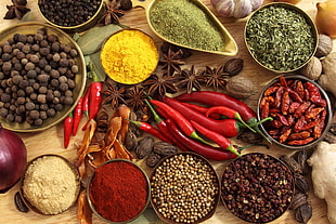 variety of spices on brown surface HD wallpaper