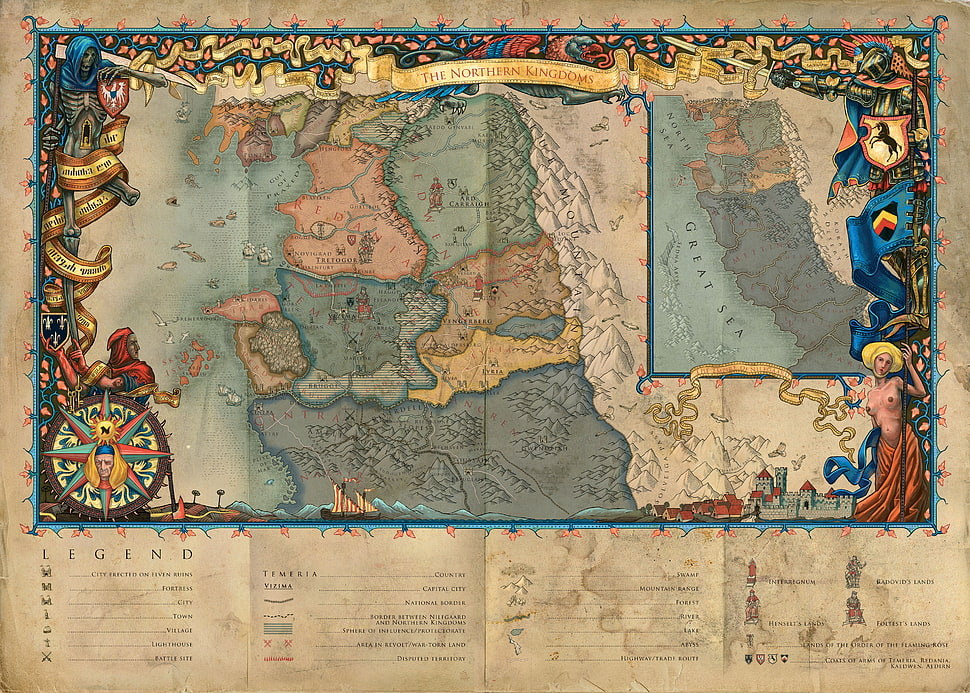 brown and black map, The Witcher 3: Wild Hunt, map HD wallpaper