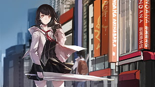 female anime character holding sword HD wallpaper