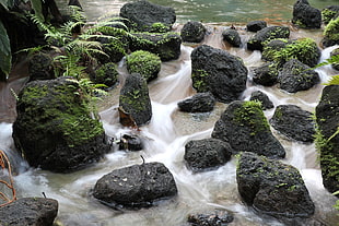 photo waterfalls with concrete stones