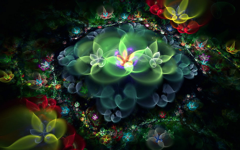 green, red, and yellow flowers digital wallpaper HD wallpaper