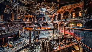 theater house ruins digital wallpaper, architecture, abandoned, interior, room HD wallpaper