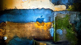 blue, orange, and white Apple painting, Ukraine, Apple Inc., grunge, colorful