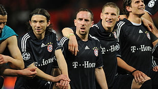 men's black and white adidas soccer jersey, Bayern Munich, Bastian Schweinsteiger, soccer, Franck Ribéry
