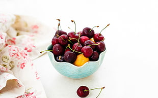 bowl of cherries, fruit, cherries (food)