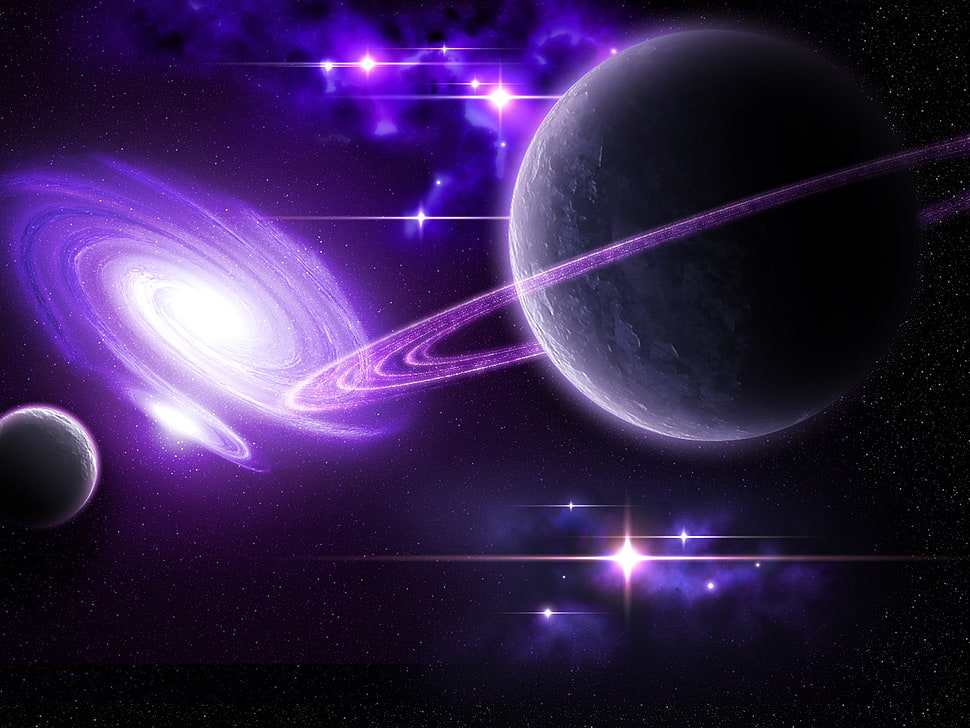 black and red LED light, space, space art, planetary rings, planet HD wallpaper