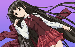 animated black haired female character wearing school uniform illustration