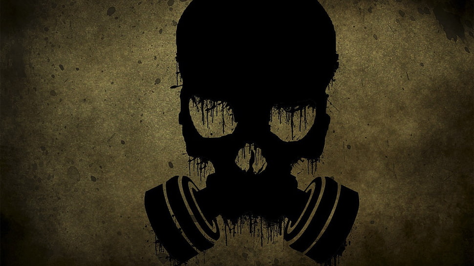 black skull digital wallpaper, gas masks, apocalyptic, skull, grunge HD wallpaper