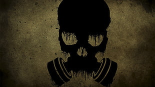 black skull digital wallpaper, gas masks, apocalyptic, skull, grunge