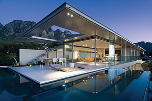 white painted house, Cape Town, mountains, house, swimming pool HD wallpaper