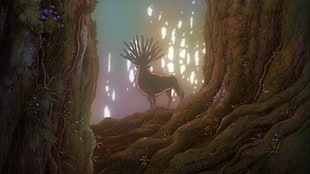 deer near tree, Princess Mononoke, Mononoke, Studio Ghibli, Ashitaka