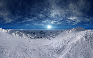 snow covered mountain, landscape, digital art HD wallpaper