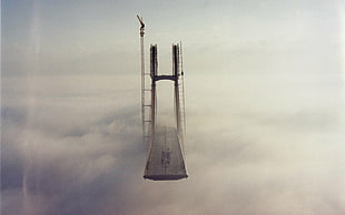 white bridge illustration, bridge, mist, digital art