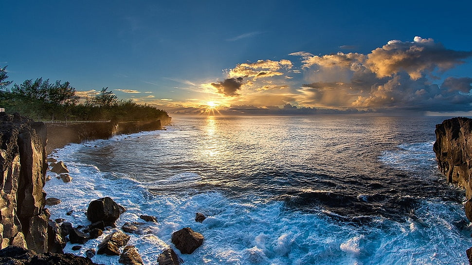 body of water and rock formation, nature, landscape, beach, sea HD wallpaper