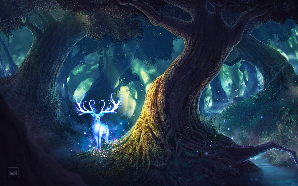 white reindeer illustration HD wallpaper
