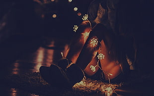 woman with string lights HD wallpaper