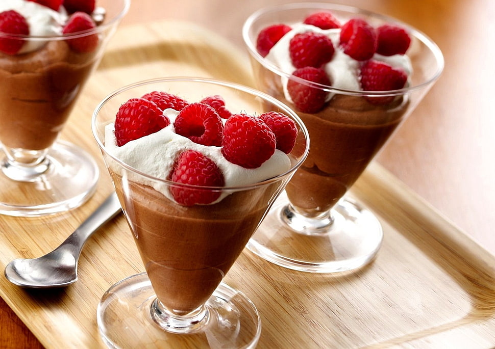 clear glass ice cream cups, food, Pudding HD wallpaper