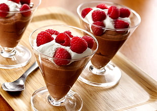 clear glass ice cream cups, food, Pudding