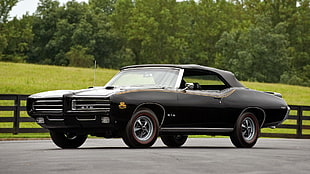 black muscle car, muscle cars, Pontiac, Pontiac GTO, car HD wallpaper
