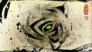 black and beige tiger illustration, artwork, Nvidia HD wallpaper
