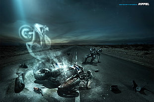 person riding motorcycle crash on road Riffel digital wallpaper, motorcycle