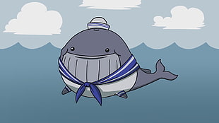 whale illustration, digital art, minimalism, whale, sailor
