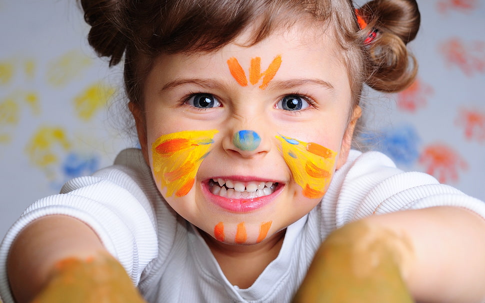 shallow focus of girl with multicolored face painting HD wallpaper