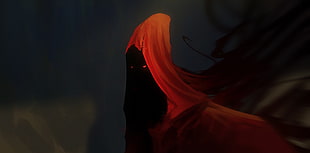 hooded figure digital wallpaper, red, fan art