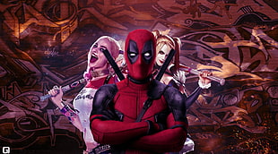 Deadpool and Harley Quinn graphic artwork HD wallpaper