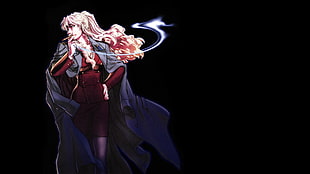 long haired smoking female anime character