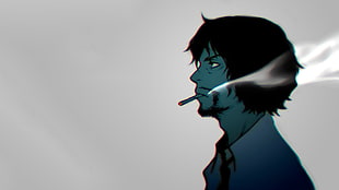 black haired male cartoon character smoking illustration, Zankyou no Terror, Shibazaki, smoking